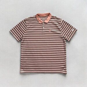 Nike Disney Parks Mens Polo XL Mickey Mouse Striped Shirt Peach Black Dri-Fit